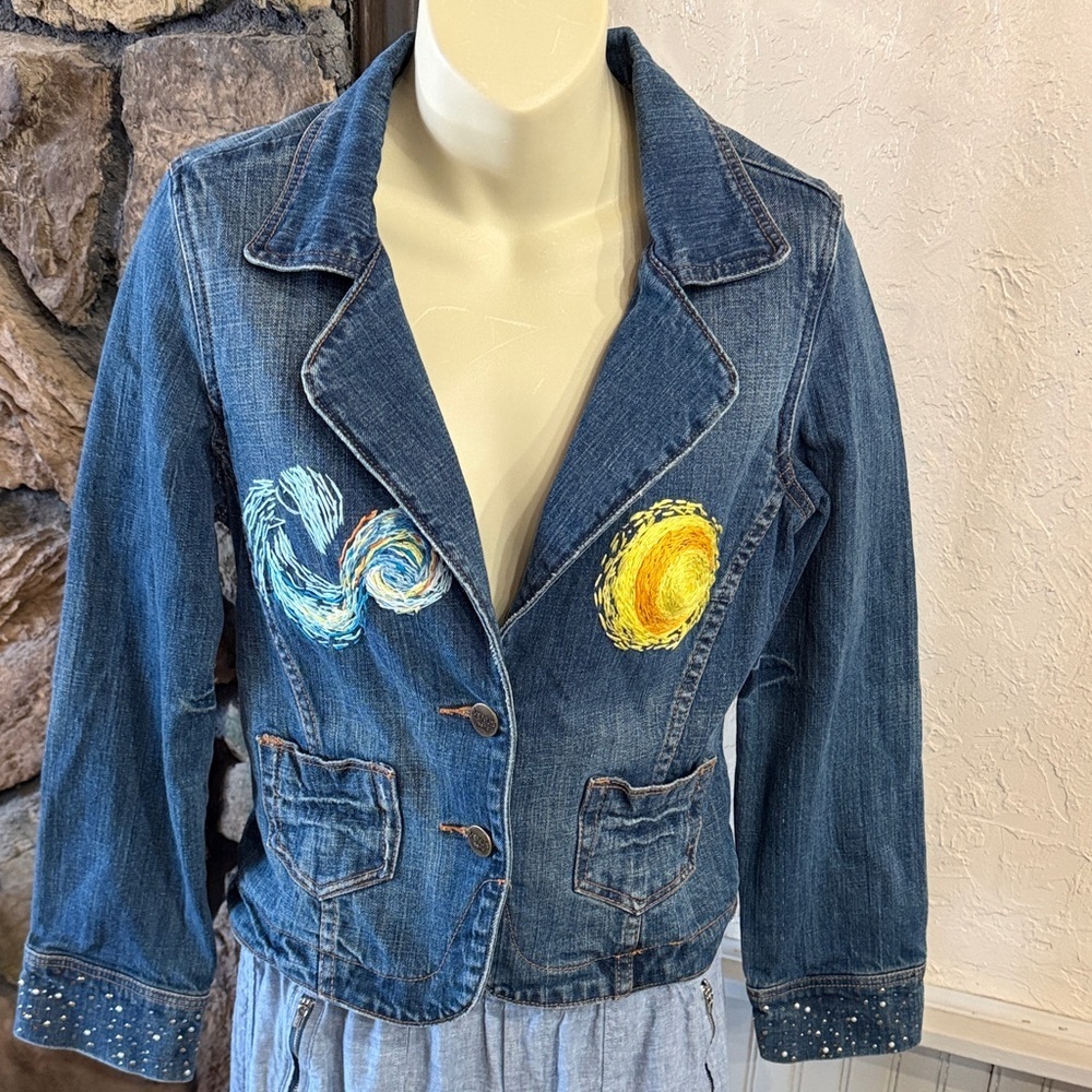 💖VENUS Blue Denim Jacket with “It’s a Starry Night” by Van Gogh Design